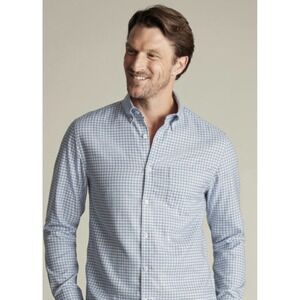 charles tyrwhitt dress shirt Non Iron 100% Cotton XXL Light Blue Gingham Preppy